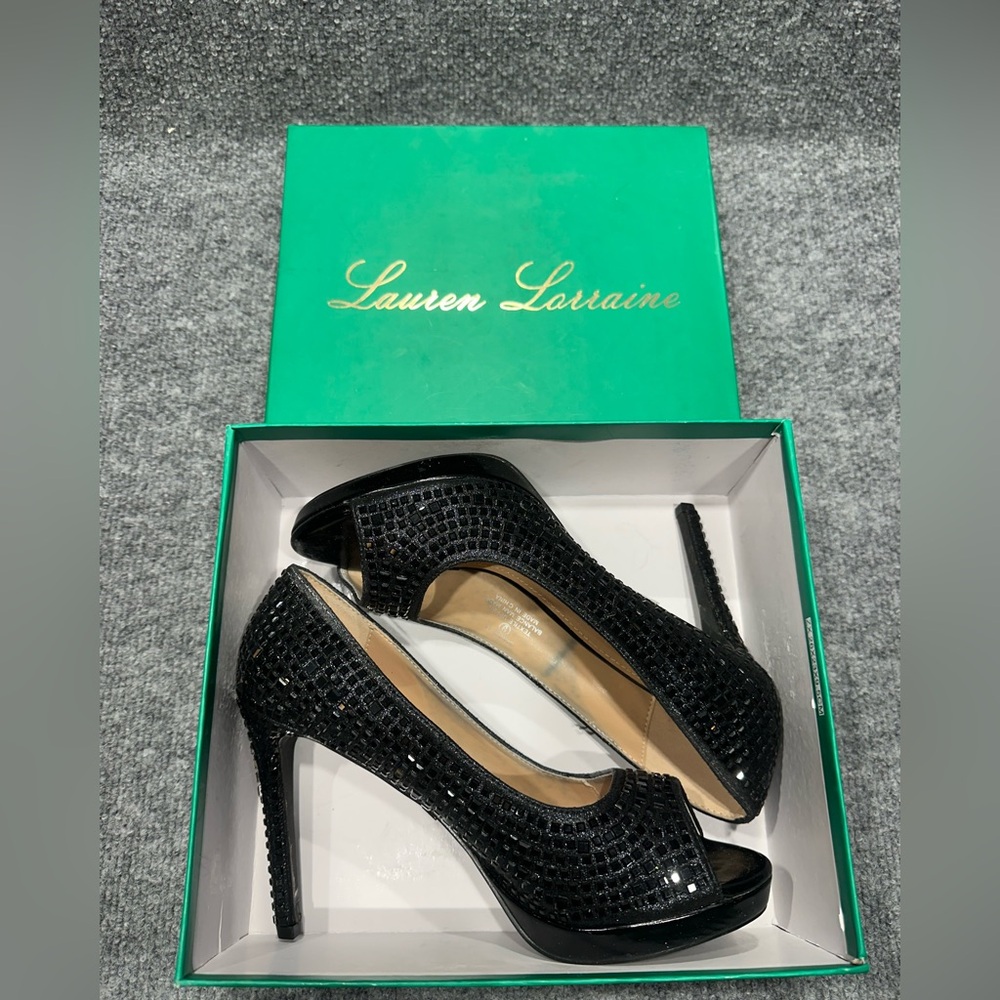 Lauren Lorraine Black Crystal Open-Toe Stilettos GB0088